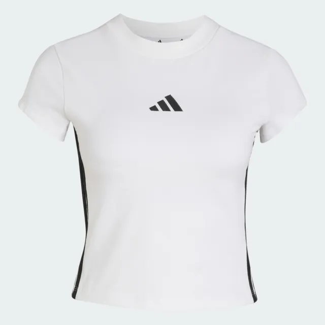 【adidas 愛迪達】W 3s Pad Baby T 女 T恤 運動上衣 休閒短袖 短版 白(KR4038)