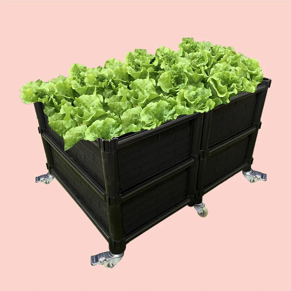 【田園樂】育材雙層雙連通種植箱+金屬輪1.5吋*6(組合種菜箱/深根植物栽培/可選側板/金屬輪子方便移動)