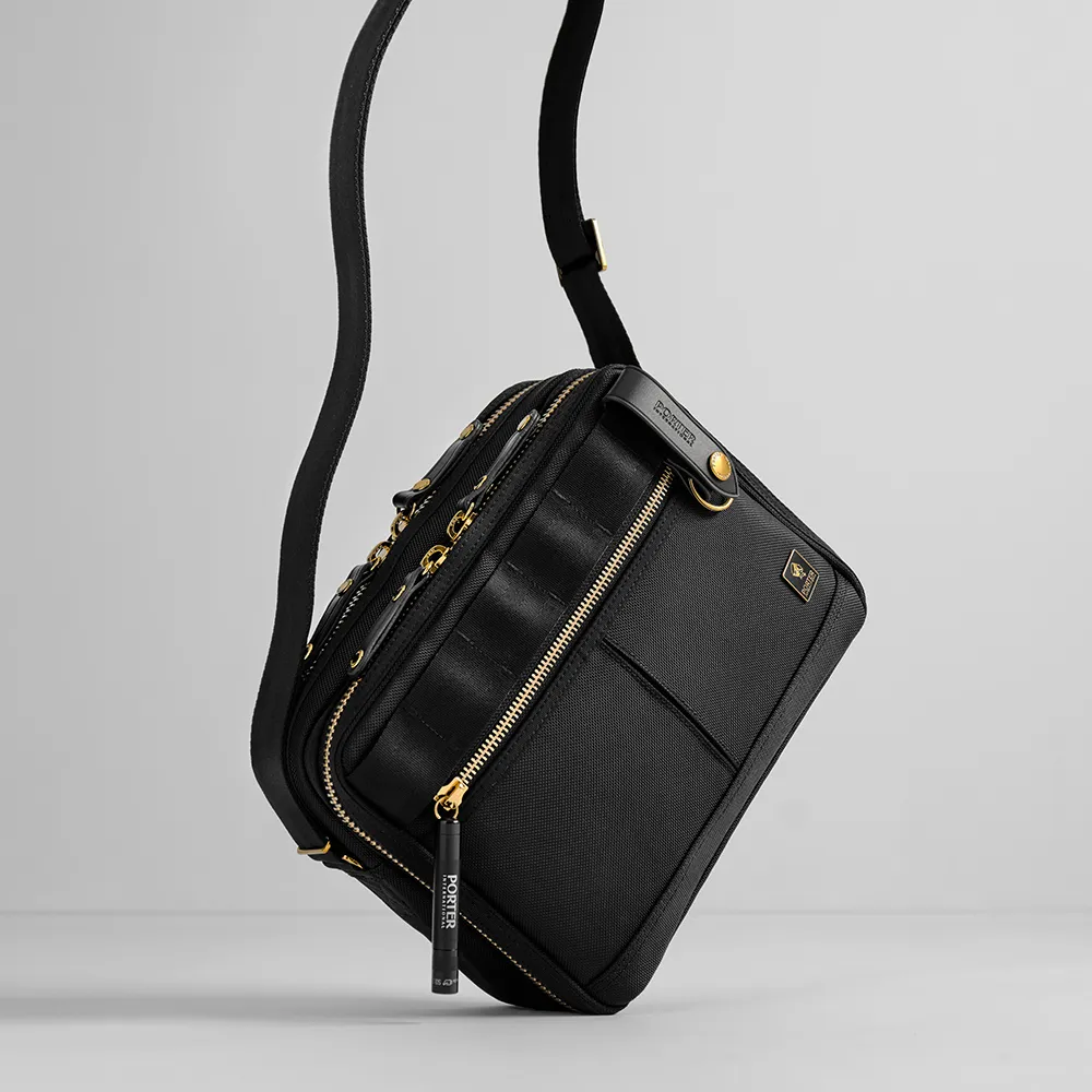 【PORTER INTERNATIONAL】自信經典NEW HEAT雙層斜背包(黑)