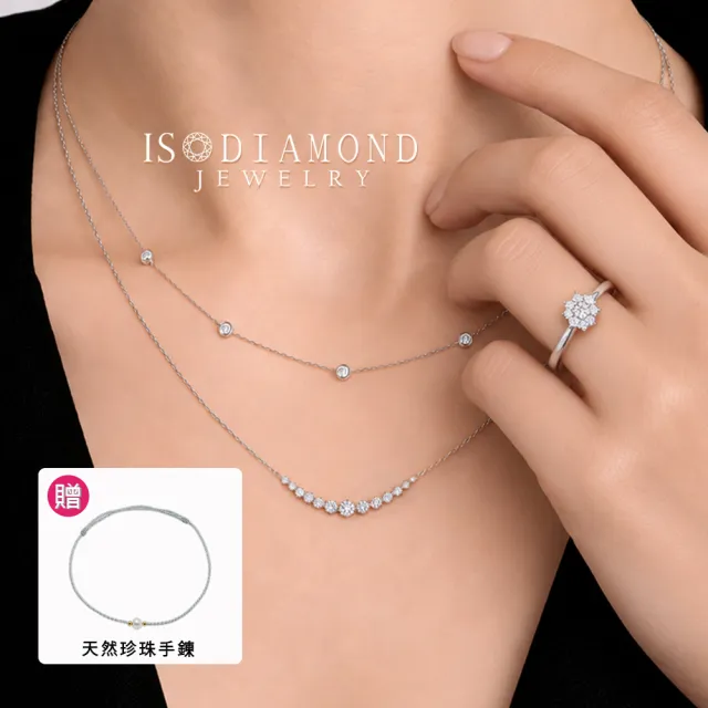 【IS DIAMOND】買一送一 50分 極美D色 滿鑽鑽石項鍊/手鍊/耳環 任選 馬蹄 十字(培育鑽石) 送天然珍珠手鍊