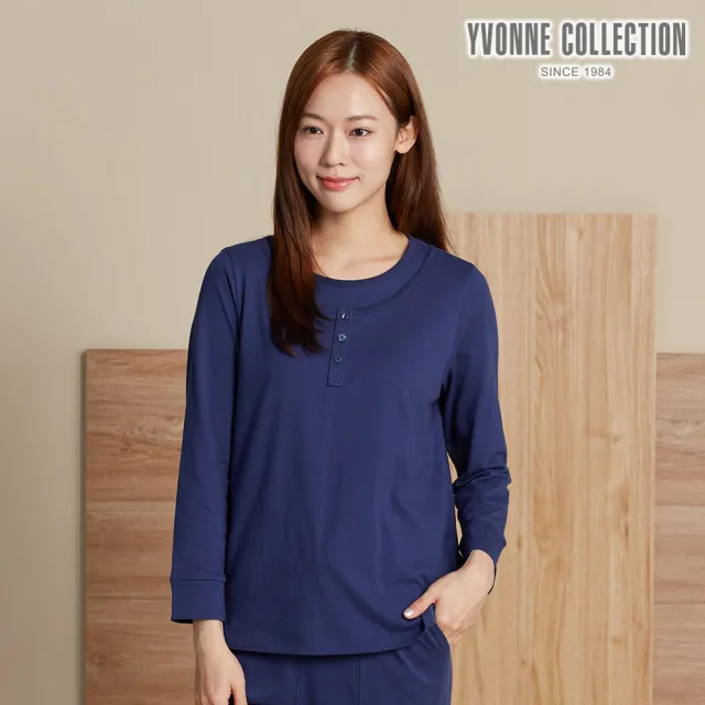 【YVONNE 以旺傢飾】假兩件長袖上衣-星夜藍
