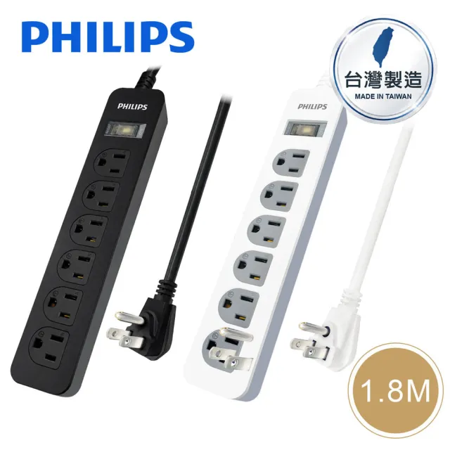 【Philips 飛利浦】CHP2460 一開六插三孔延長線-1.8M