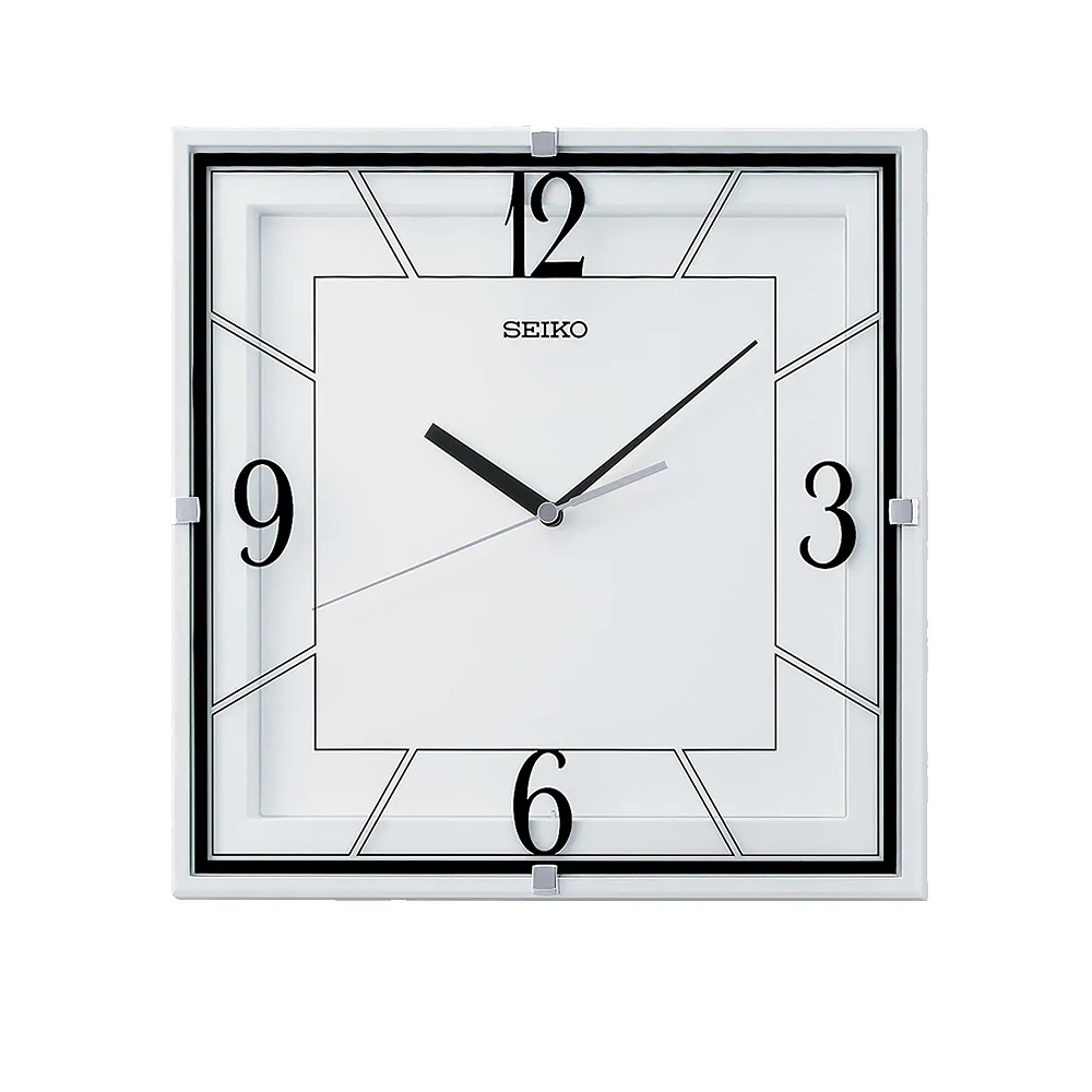 【SEIKO 精工】極美方形設計 掛鐘 時鐘 QXA821W(靜音指針 36912數字 極簡時標)