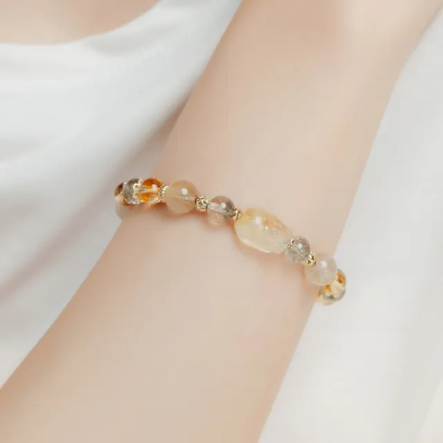 【SPANCONNY 飾品控】貔貅 l 檸檬黃水晶 黃塔晶 綠幽靈 金髮晶 l 天然水晶手鍊 (招財+事業運)