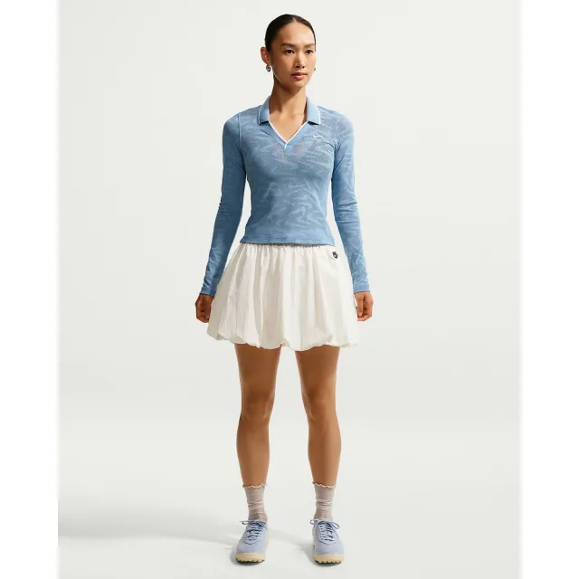 【NIKE 耐吉】長袖上衣 女 AS W NK CHLL KNT LS STCH LACE 運動 休閒 彈性 蕾絲 緊身 藍 (IM8390486)