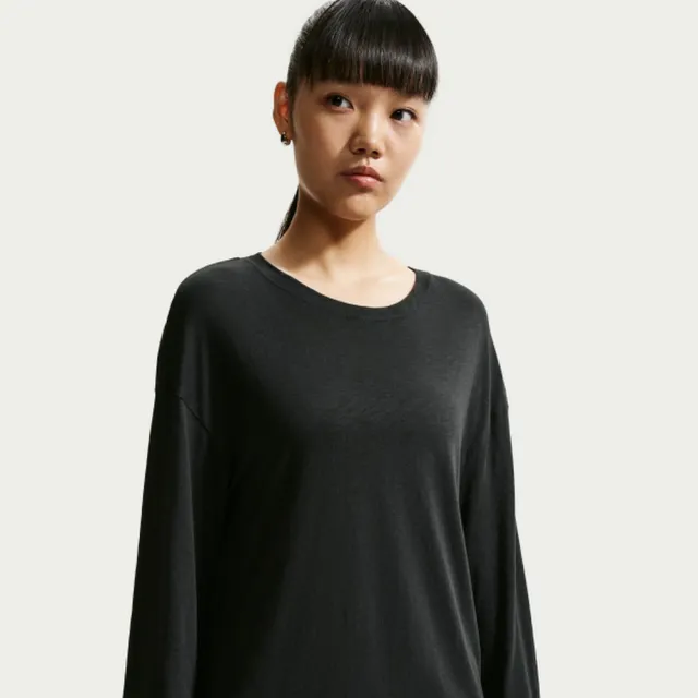 【NIKE 耐吉】長袖上衣 女 AS W NK SHEER SLUB JERSEY LS T 運動 休閒 寬鬆 柔軟 黑 (IV4999010)