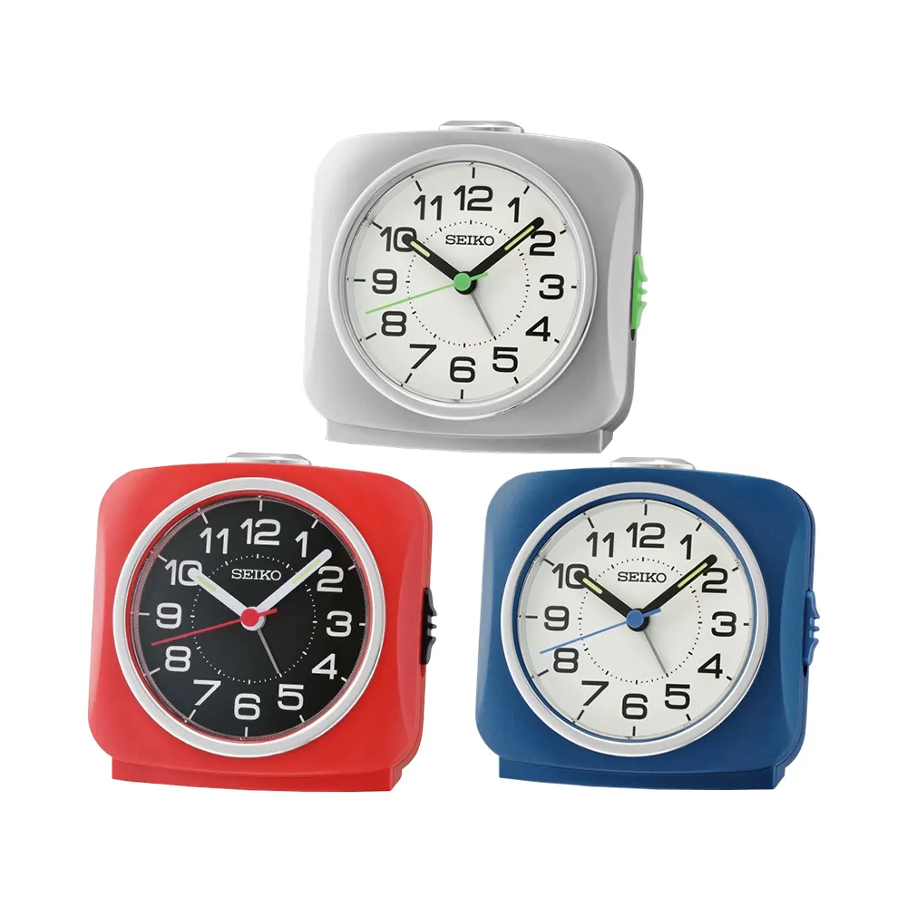 【SEIKO 精工】復古 方形防貪睡鬧鐘 時鐘 QHE194(嗶嗶聲鬧鈴聲 三色可選 滑動式靜音秒針)