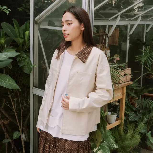 【Dailo】小花領工裝短夾克 黑 綠 米(魅力商品)