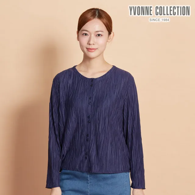 【YVONNE 以旺傢飾】壓褶長袖開襟衫-丈青