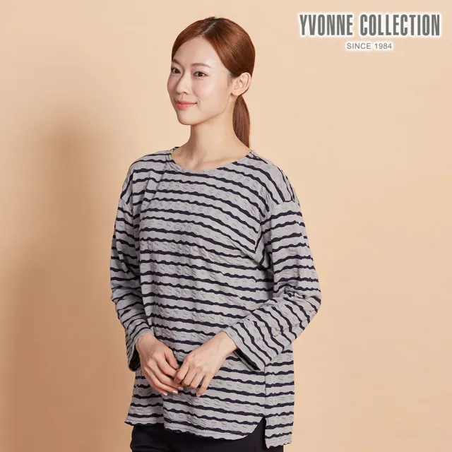 【YVONNE 以旺傢飾】凸條提花七分袖上衣-迷霧灰