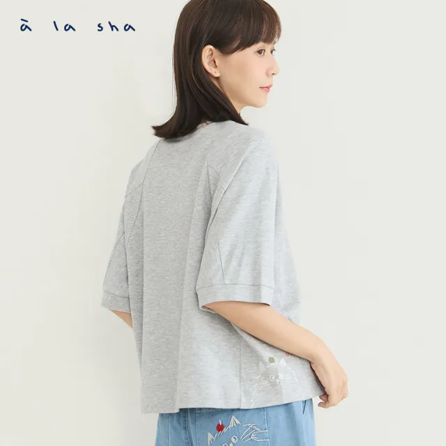 【a la sha】蘋果貓連袖剪接上衣