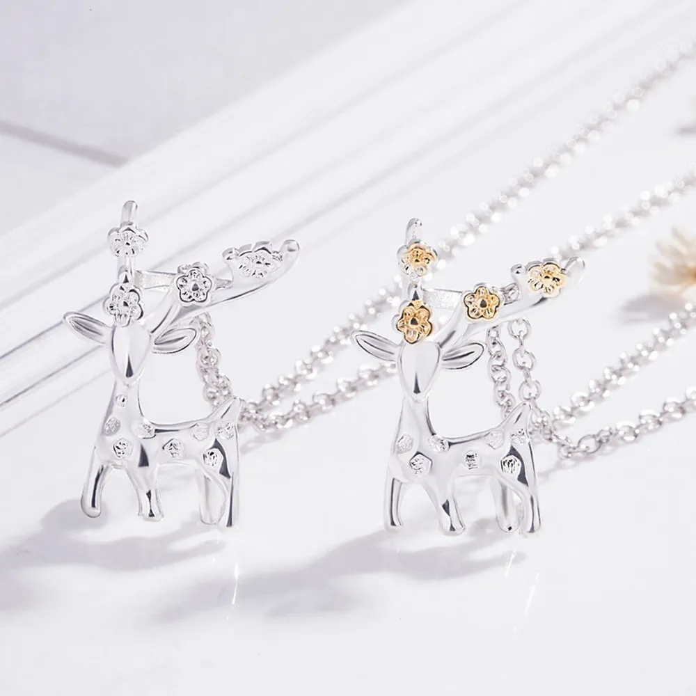 【I.Dear Jewelry】正白K-一鹿有你-精品麋鹿金色梅花造型項鍊(2色)