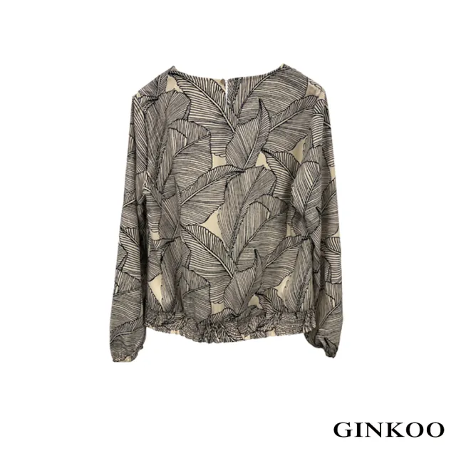 【GINKOO 俊克】葉子印花縮口上衣