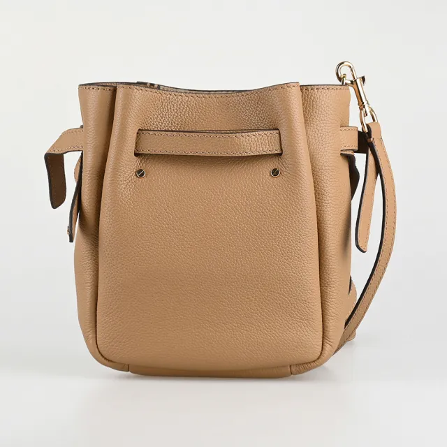 【TORY BURCH】TORY BURCH精品荔枝紋牛皮Romy斜背水桶包(小/棕)