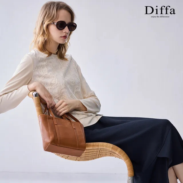 【Diffa】腰果花蕾絲異素材拼接開衩長袖針織衫-女