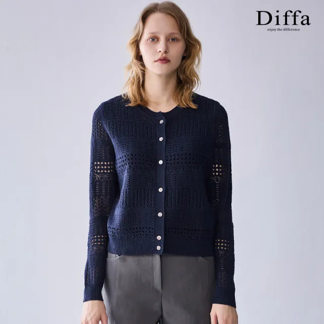 【Diffa】鏤空織紋開襟線衫-女