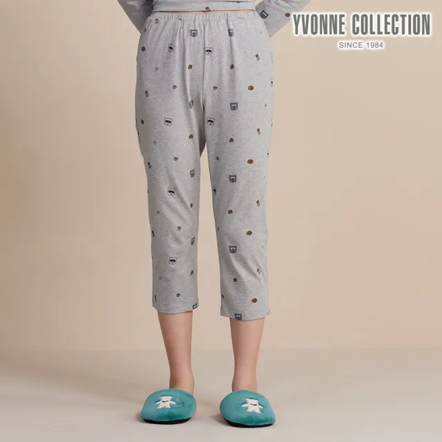 【YVONNE 以旺傢飾】伯恩熊印花長褲-迷霧灰