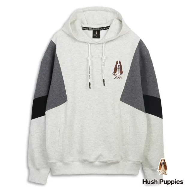 【Hush Puppies】男裝 帽T 剪接運動風寬版帽T (淺灰 / 64102105)