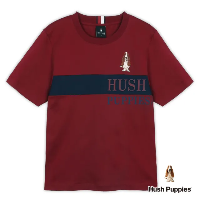 【Hush Puppies】男裝 T恤 剪接配色刺繡狗T恤 (暗紅 / 64111110)