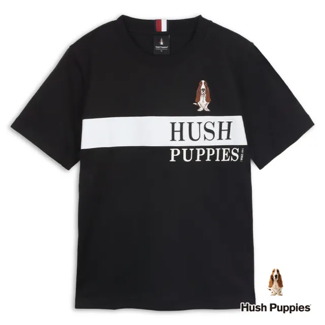 【Hush Puppies】男裝 T恤 剪接配色刺繡狗T恤 (黑色 / 64111110)