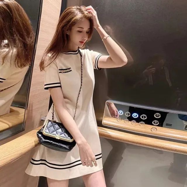 【MU YI YANG 慕衣洋】米色針織小個子短裙洋裝