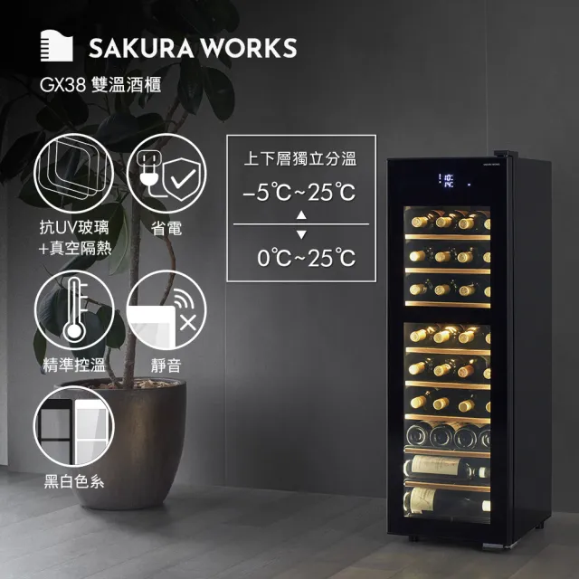 【SAKURA WORKS】GX38 氷溫M5 白色/黑色 雙溫酒櫃 (分層分溫 -5度-25度)(清酒櫃/紅酒櫃)