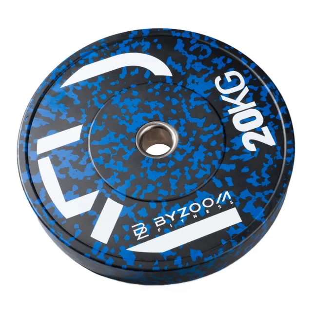 【BYZOOM FITNESS】power series 迷彩橡膠重量槓片-藍20kg（2入）奧林匹克包膠槓片/彩色槓片