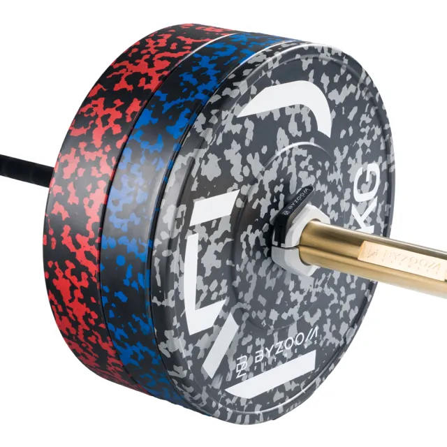 【BYZOOM FITNESS】power series 迷彩橡膠重量槓片-藍20kg（2入）奧林匹克包膠槓片/彩色槓片