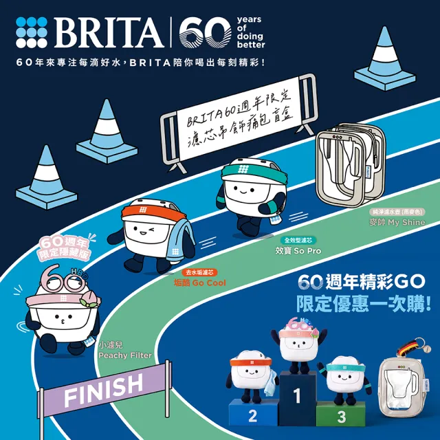 【BRITA】官方直營 純淨濾水壺(燕麥色)60週年限定禮盒(共1壺6芯+贈限定濾芯吊飾x1)