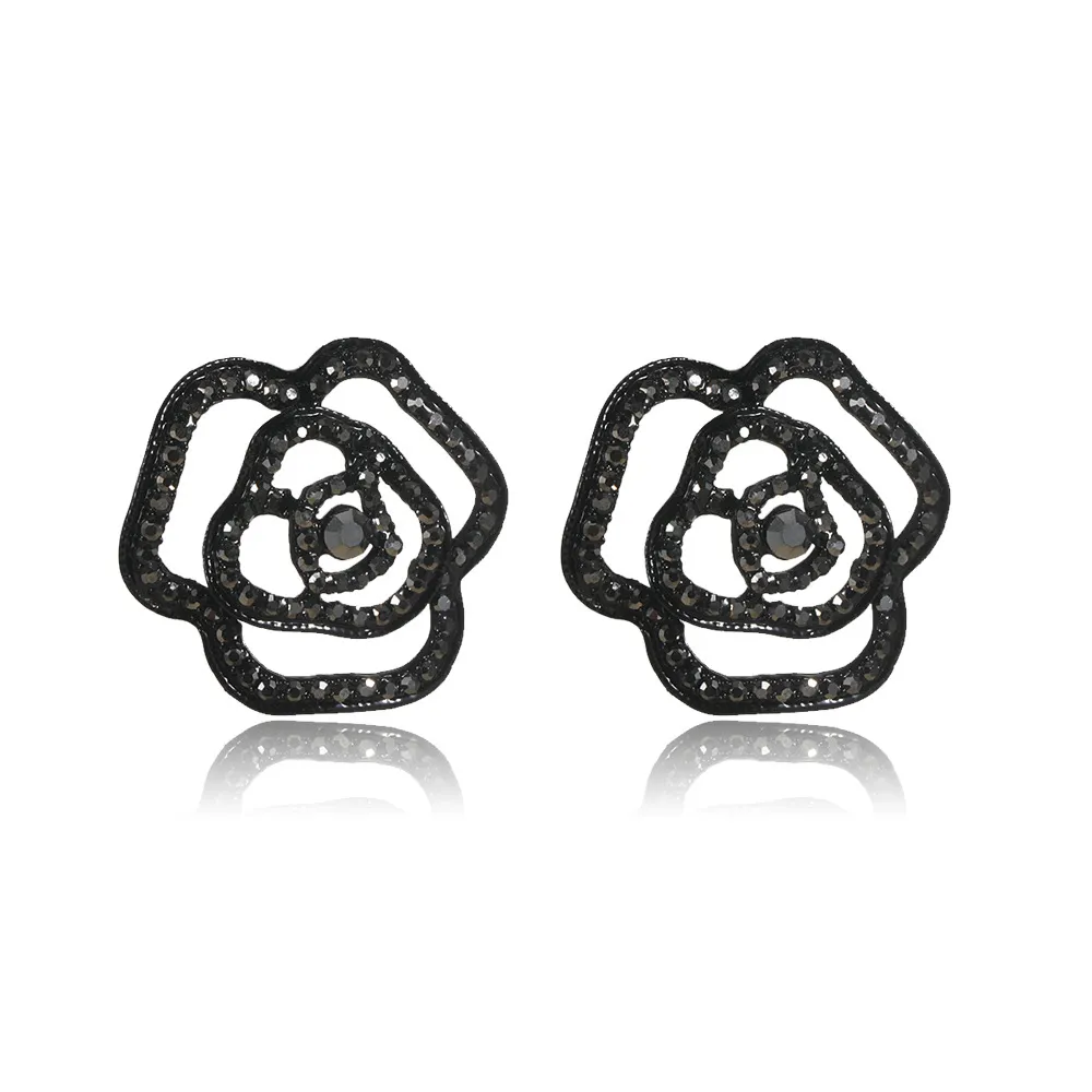 【I.Dear Jewelry】韓系飾品-誇張簍空黑色復古大玫瑰耳針耳環