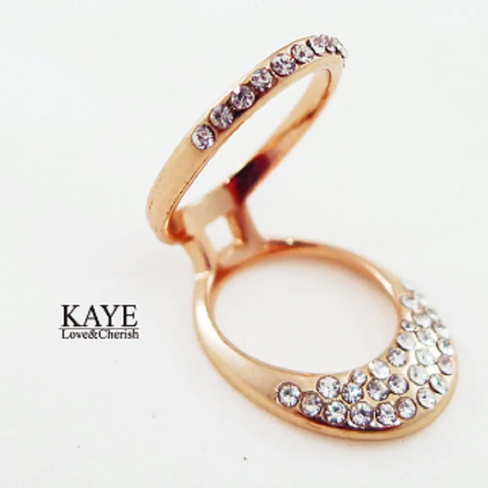【Kaye歐美流行飾品】立體拉環造型鑲嵌水鑽戒指