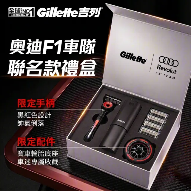 【Gillette 吉列】Audi F1 極光賽車刮鬍刀禮盒 (1刀架4刀頭贈旅行盒、輪胎刀架/限量販售/momo獨家)