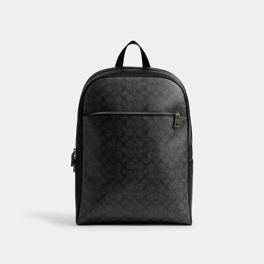 【COACH】蔻馳官方直營 經典 SIGNATURE OWEN後背包-QB/炭黑色/黑色(CAJ90)
