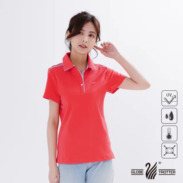 【遊遍天下】女款格紋抗UV防曬涼感吸濕排汗POLO衫 桔紅(M-5L大尺碼)
