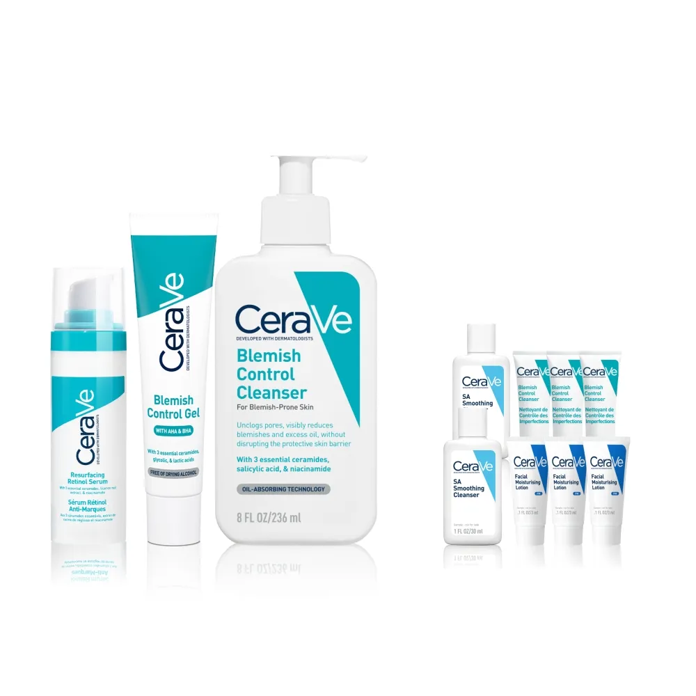 【CeraVe 適樂膚】粉痘清零全配組★A醇勻亮修護精華+多重酸煥膚修護精華+淨膚白泥抗粉痘潔面露_D