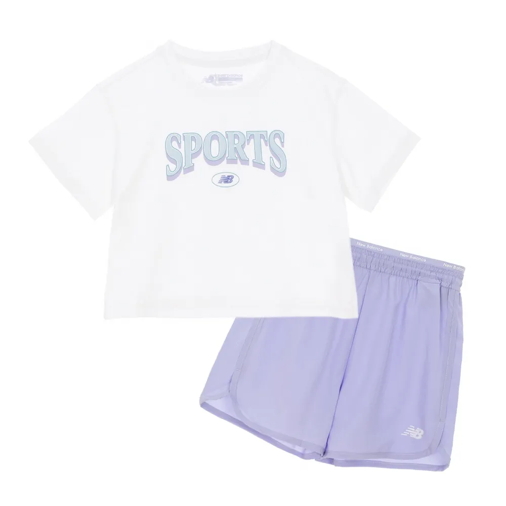 【NEW BALANCE】NB 童裝 短袖上衣短褲套裝_2SG2511TLPU_男童/女童_白/紫