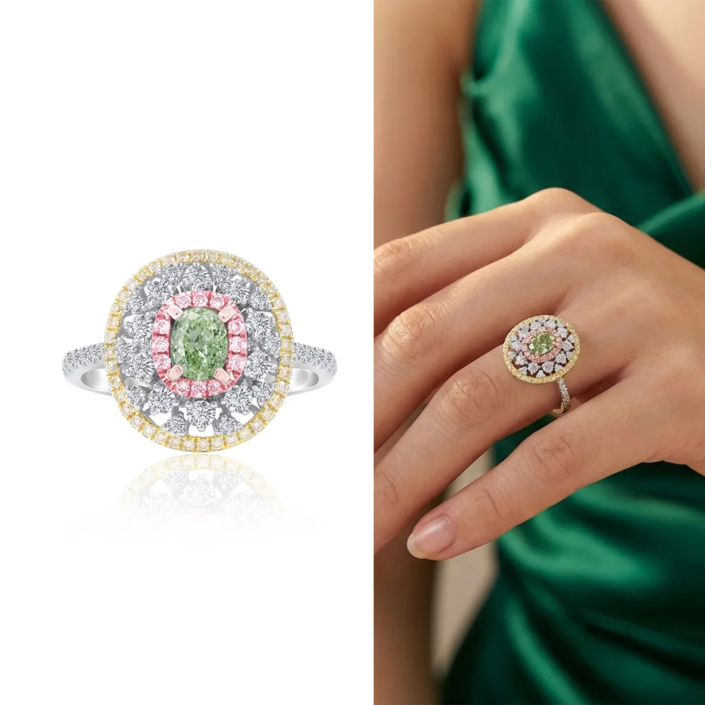 【AURORA 歐羅拉】GIA 51分天然綠彩鑽石18K金女戒婚戒鑽戒 春頌(Fancy Yellow-Green)