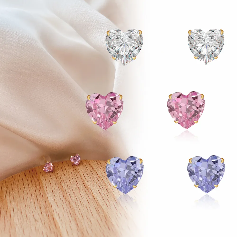 【City Diamond 引雅】網路獨家 18K 日本 晶鑽 黃K金 愛心 耳環 -三色任選(東京Yuki系列)