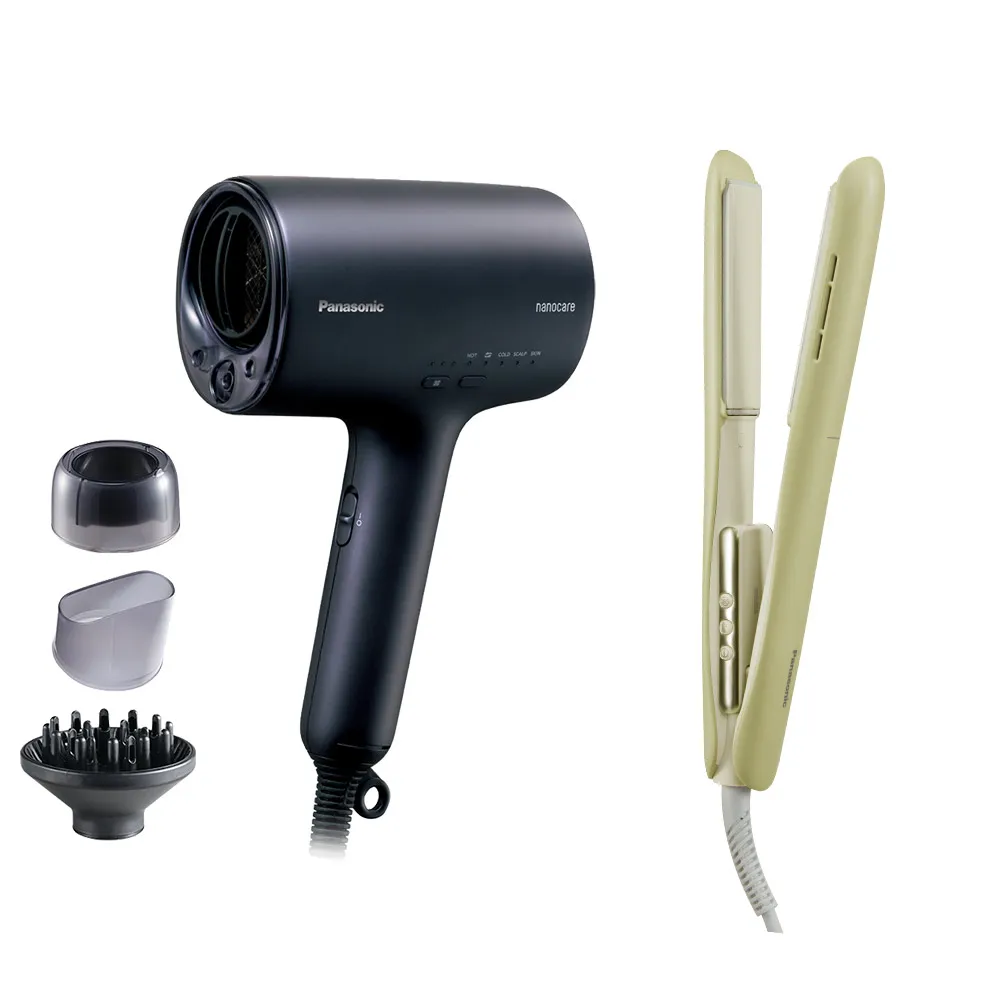 【Panasonic 國際牌】高滲透奈米水離子吹風機+直捲兩用造型器-抹茶歐蕾 (EH-NA0J-A+ EH-HV31-G)