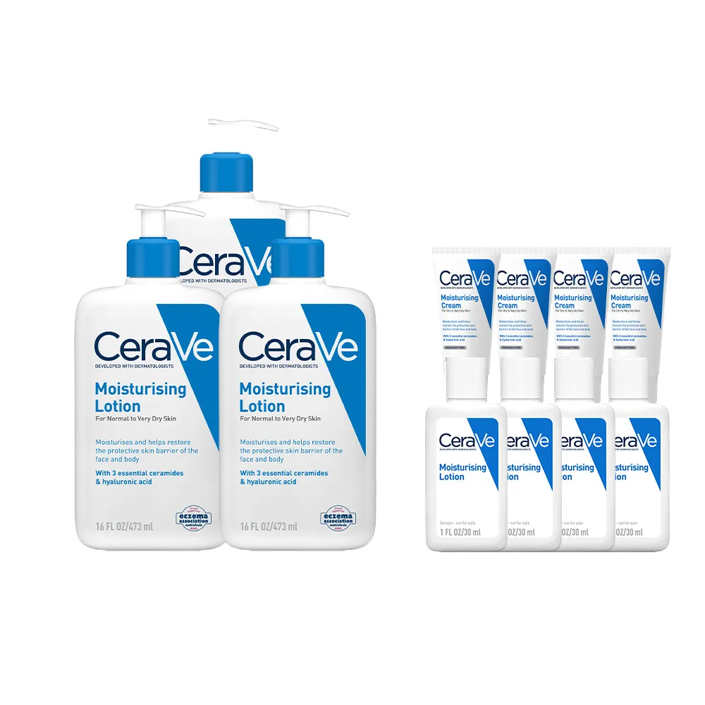 【CeraVe 適樂膚】家庭囤貨組★長效清爽保濕乳_年度限定組_A(臉部身體乳液/張凌赫同款)