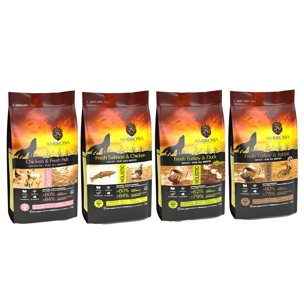 【安柏希雅 Ambrosia】無穀鮮肉犬糧 2kg(84%動物蛋白/希臘地中海健康飲食)