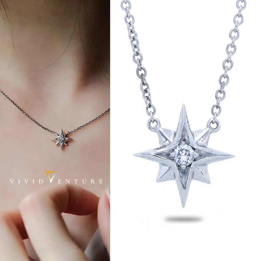 【Vividventure 亞帝芬奇】925純銀 5分 天然鑽石 真鑽 項鍊 北極星