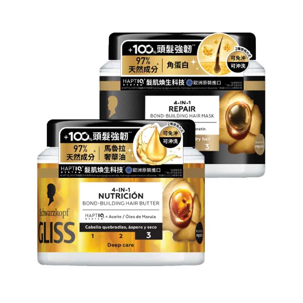 【Schwarzkopf 施華蔻】Gliss髮肌煥生護髮髮膜2入 全新升級400ml(精油深度滋養/蛋白深層修護)