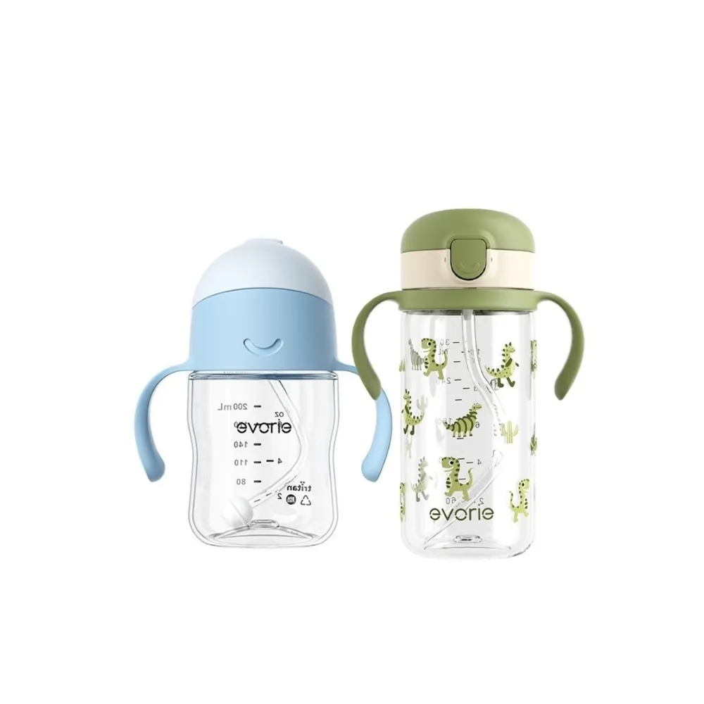 【Evorie】Tritan 200mL+300mL學飲吸管水杯組(總代理公司貨/微笑水杯)