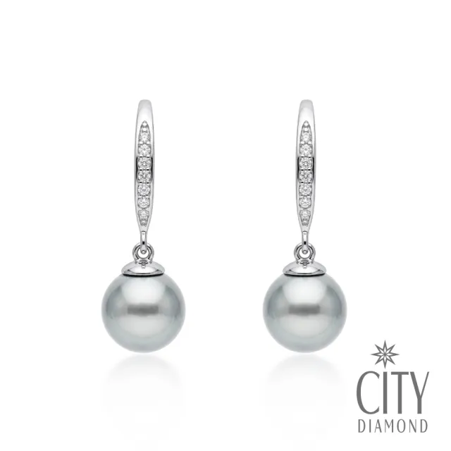 【City Diamond 引雅】網路獨家 日本AKOYA珍珠 7.5-8mm 真多麻色 純銀 水鑽 勾式耳環 (東京Yuki系列)