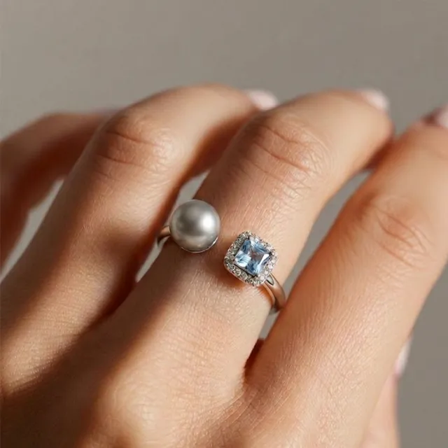 【City Diamond 引雅】網路獨家 日本純銀 AKOYA珍珠 7.5mm 水鑽鋯石 開口式 可調式 戒指(東京Yuki系列)