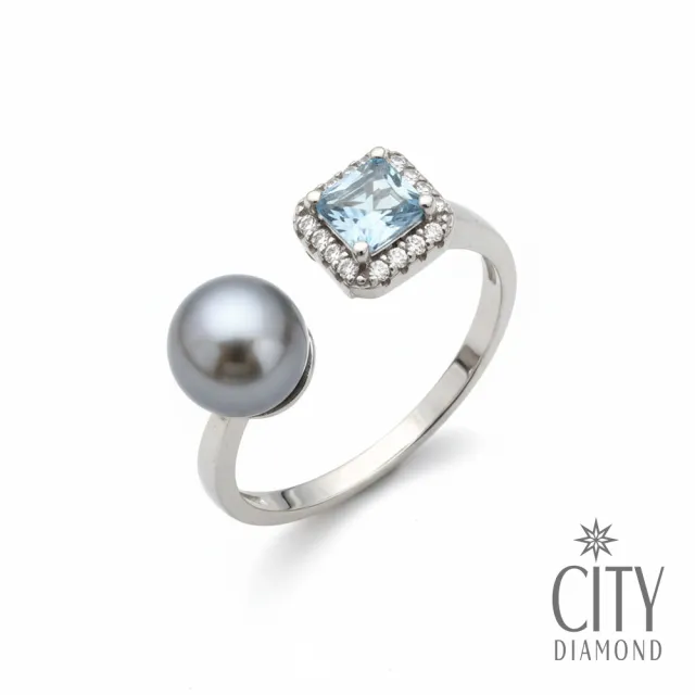 【City Diamond 引雅】網路獨家 日本純銀 AKOYA珍珠 7.5mm 水鑽鋯石 開口式 可調式 戒指(東京Yuki系列)