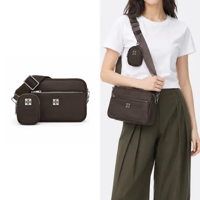 【TORY BURCH】VIRGINIA 再生尼龍拉鍊斜背包(深棕)