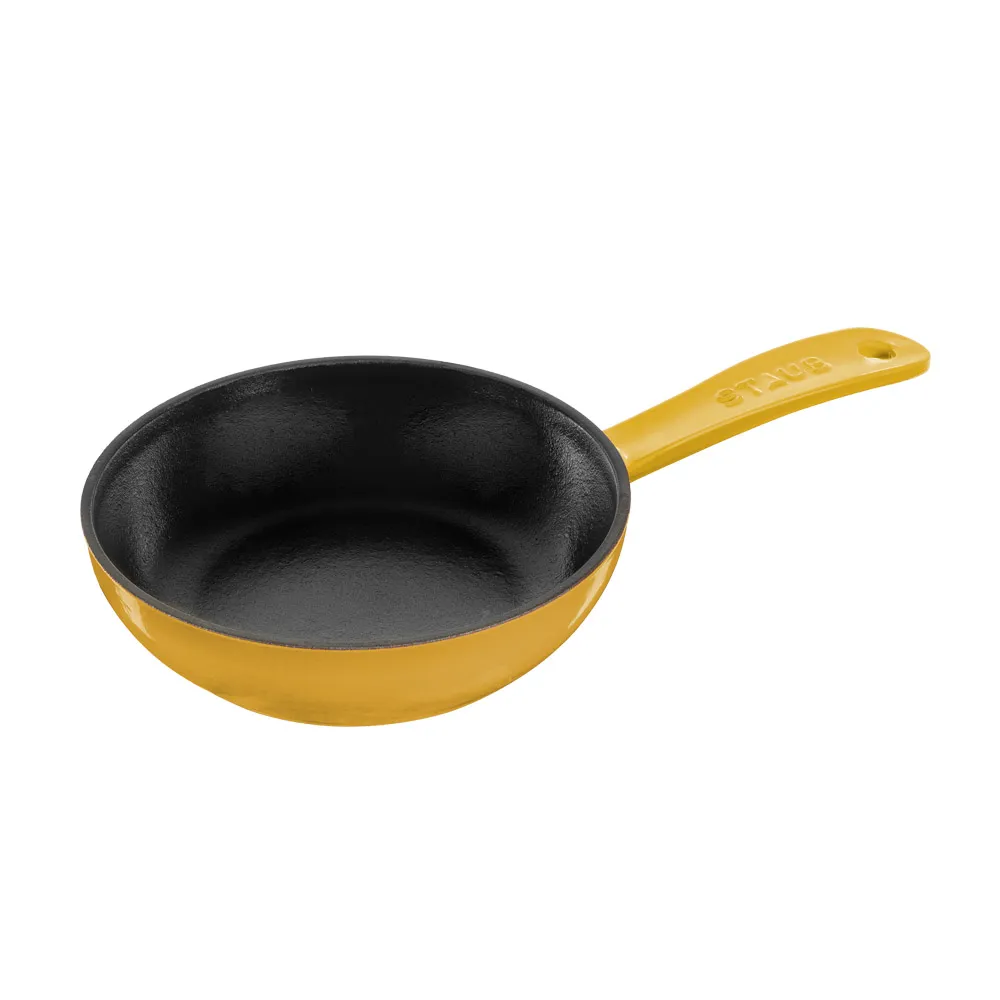 【STAUB】圓形琺瑯鑄鐵平煎鍋16cm-檸檬黃/新舊包裝隨機(德國雙人牌集團官方直營)