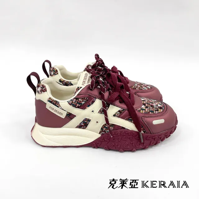【KERAIA 克萊亞】魅力價-香醇酒紅拼接花紗休閒鞋